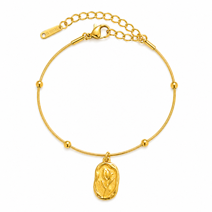Golden Bloom gold charm bracelet for women with floral pendant and adjustable chain