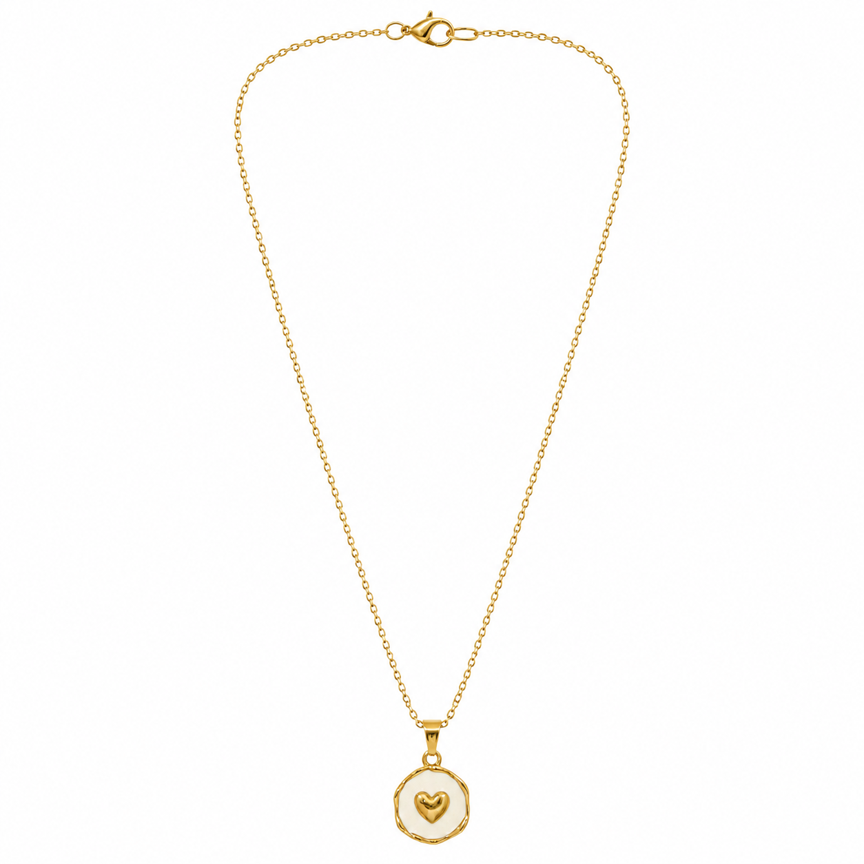 Gold Heart Medallion Necklace with dainty heart pendant, waterproof anti-tarnish stainless steel jewelry