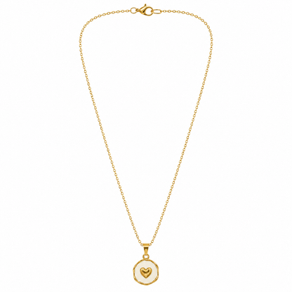 Gold Heart Medallion Necklace with dainty heart pendant, waterproof anti-tarnish stainless steel jewelry