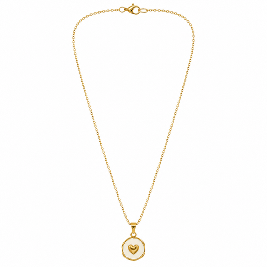 Gold Heart Medallion Necklace with dainty heart pendant, waterproof anti-tarnish stainless steel jewelry