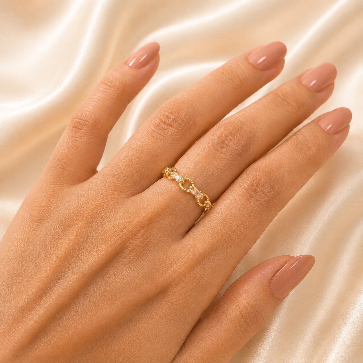 Golden Link Baguette Ring