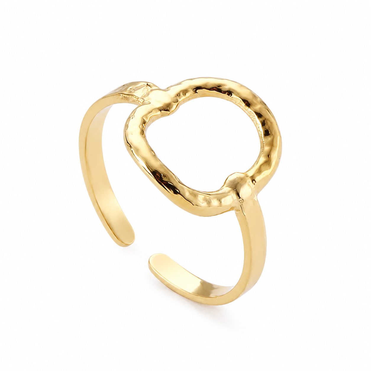 Circle and Curves Hammered Ring in gold, sculptural open statement ring with textured finish