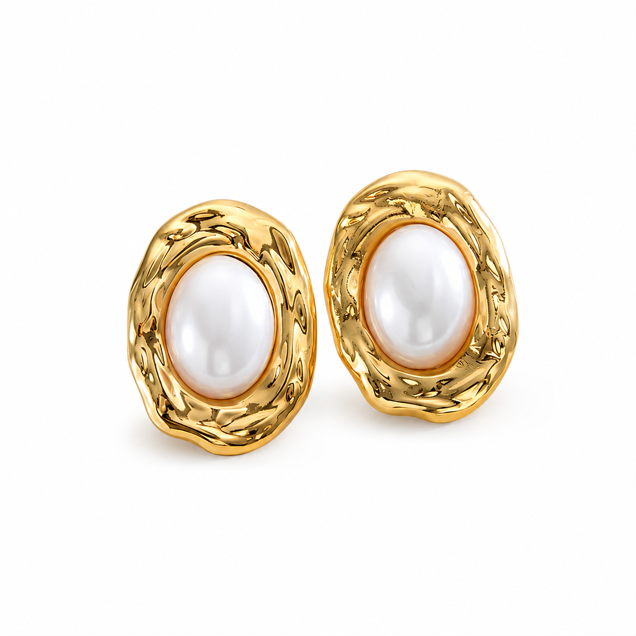 Gold plated irregular shell pearl stud earrings for women by Tiora Jewellery Pakistan