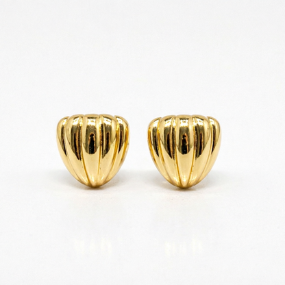 18K gold plated ribbed shell stud earrings in tarnish free waterproof stainless steel